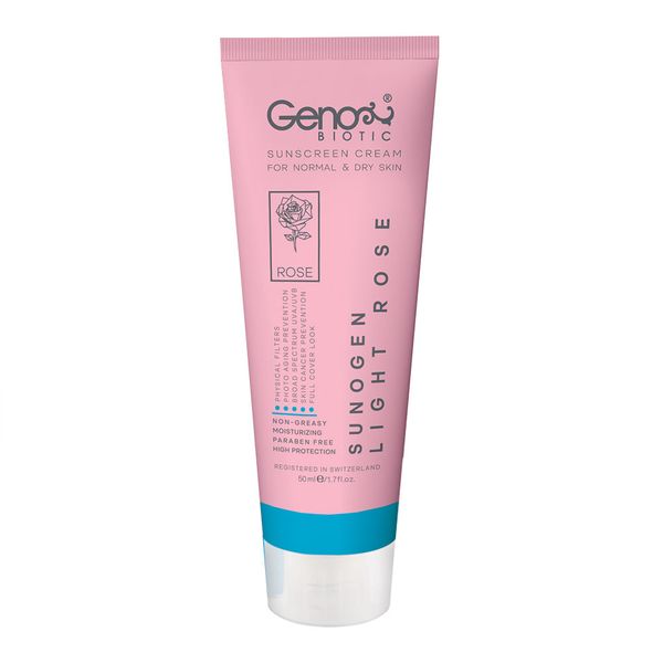 کرم ضد آفتاب رنگ رز روشن پوست خشک و معمولی spf50 ژنوبایوتیک